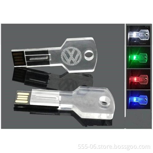 crystal key shape usb flash drive with led light